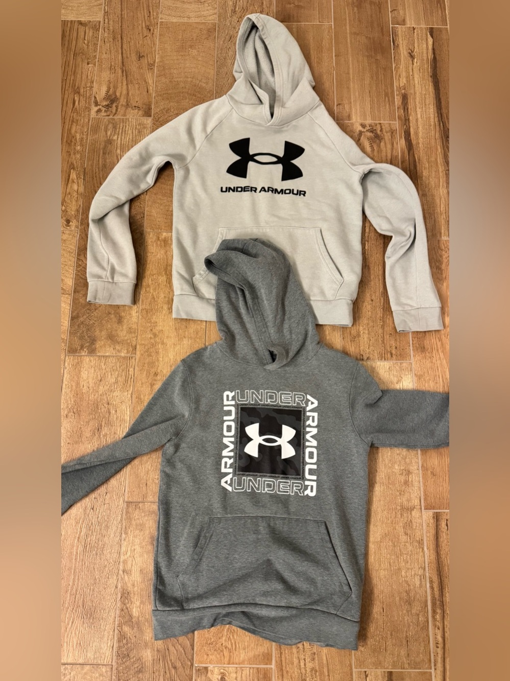 Under Armour Light Gray & Charcoal Logo Hoodies